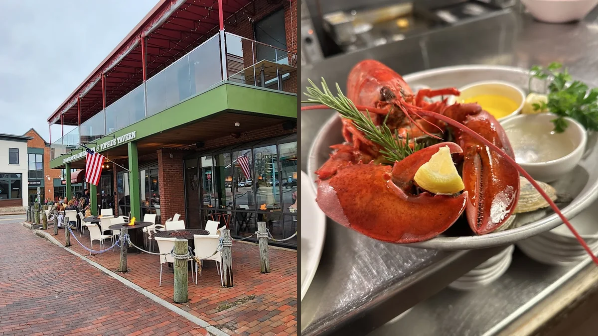 Seafood dishes on a casual restaurant table.