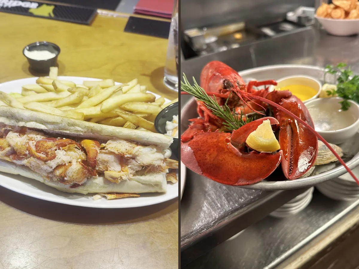 Lobster meal served in a bright dining room.