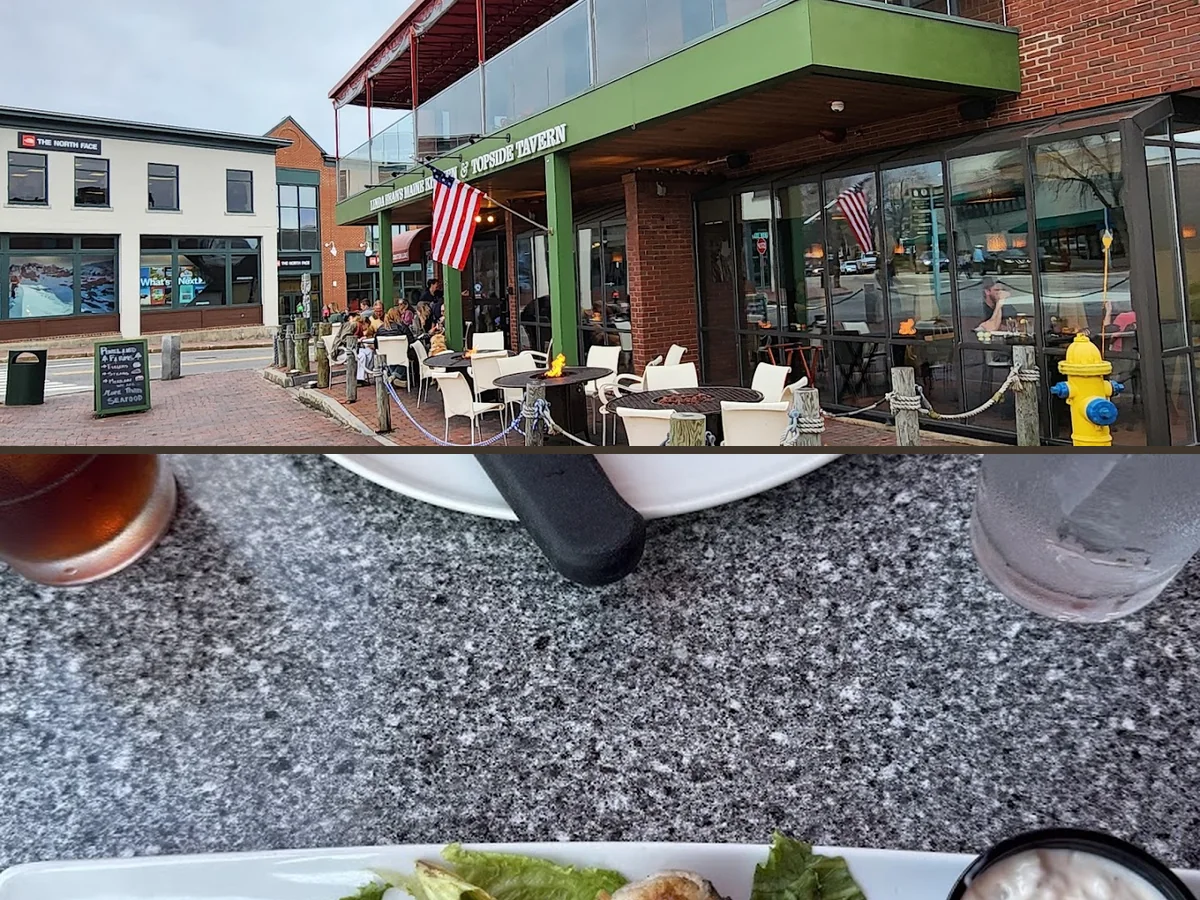 Fresh seafood plates near wood tabletops.