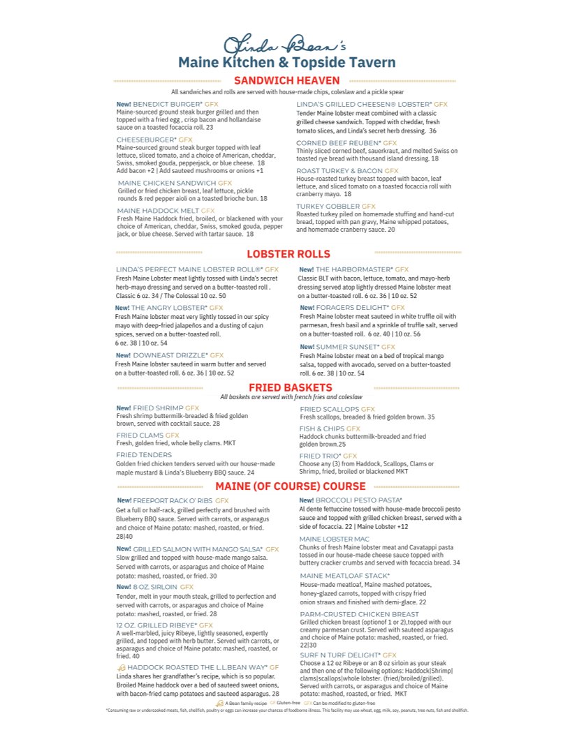 Printed seafood menu with lobster and chowder.